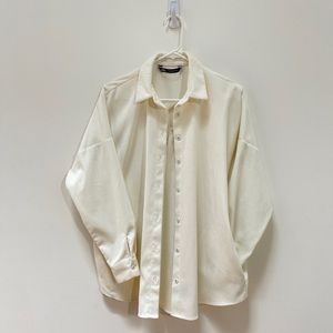 Oversized white Zara button-up shirt